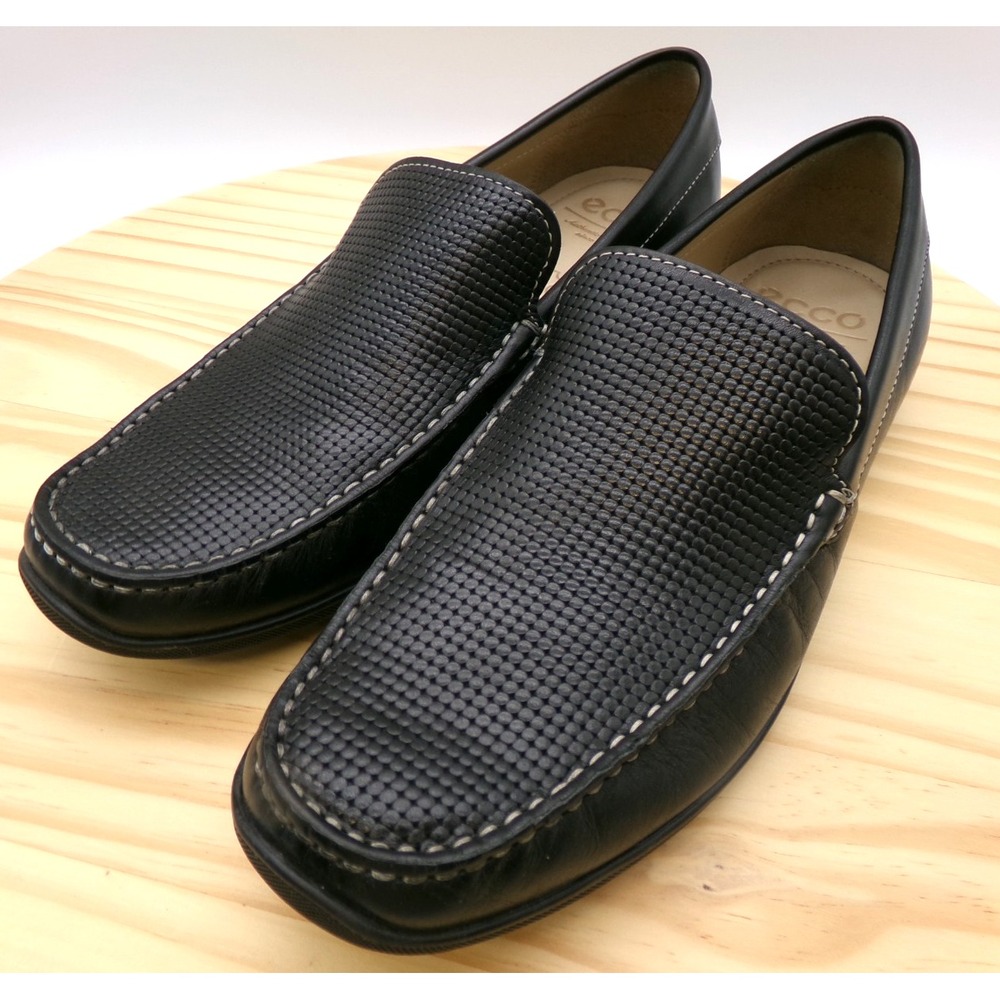 ECCO Dallas Moc Mens Black Size 42 / US 8 -‎ 8.5 Embossed Top Panel Leather